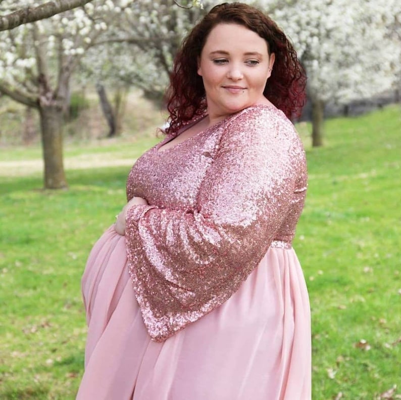 sequin top with bell sleeves