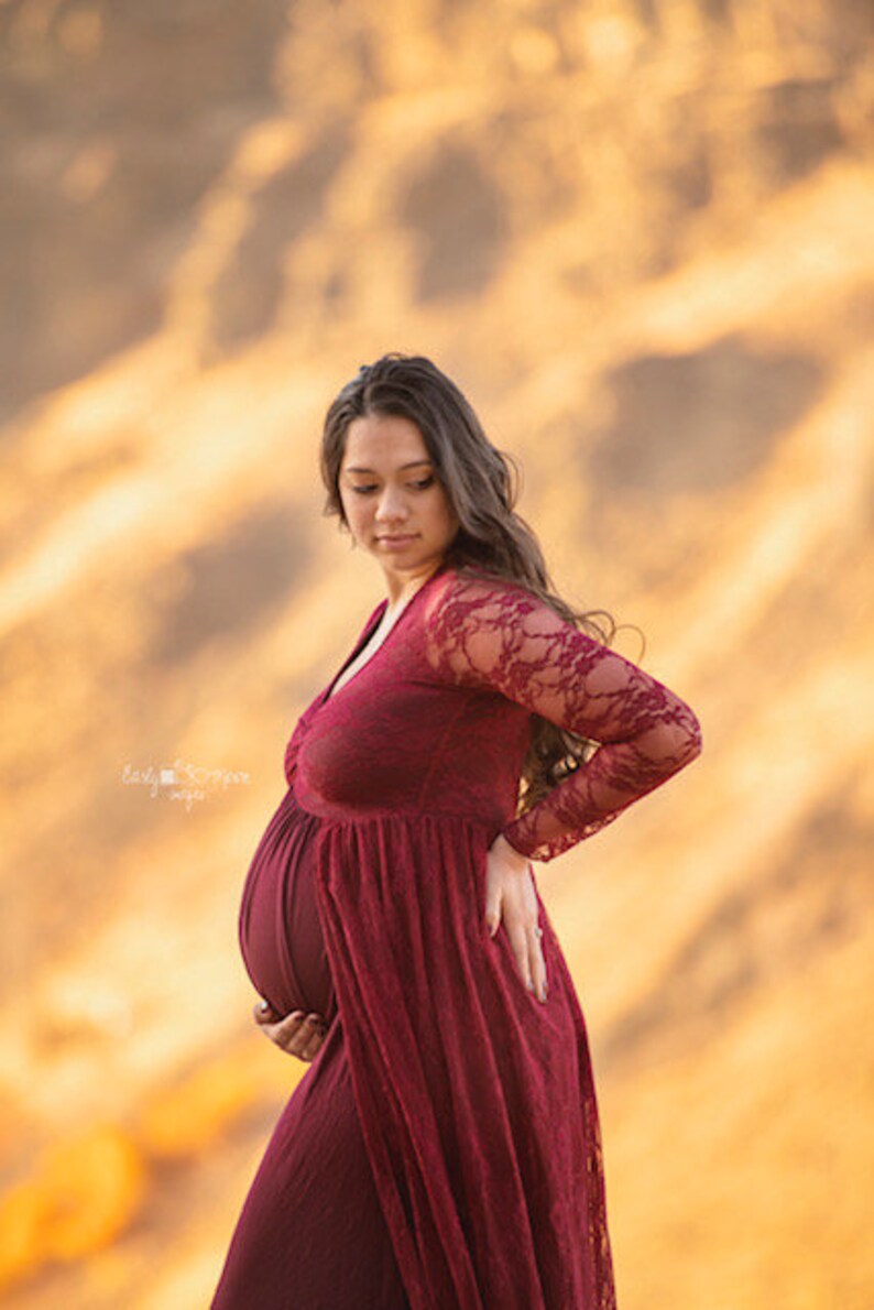 ELEGANT Modest On the Shoulders Gown w Long Lace Chiffon TrainSoft Knit Jersey Maternity Shoot DressBaby Shower GownAll sizes