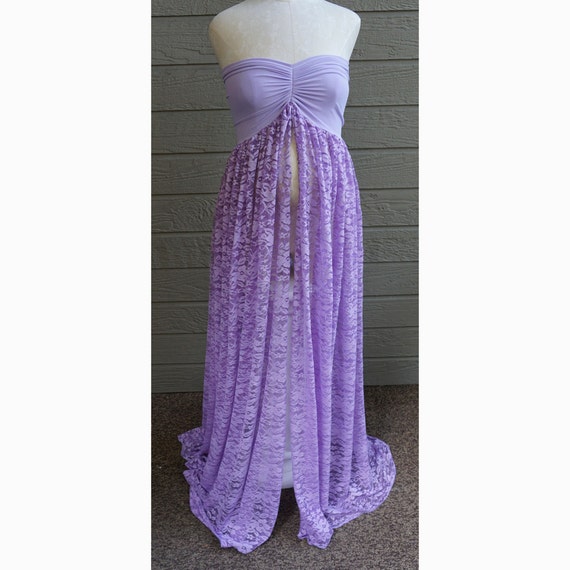 knee length dresses for ladies PinkBlush Lavender Lace Mesh Overlay Maternity Maxi Dress