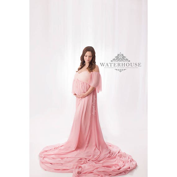 Pure Beauty Chiffon off Shoulder Short Sleeves / Lined Closed or Open  Maternity Shoot Dress/baby Shower Gown/plus Sizes 