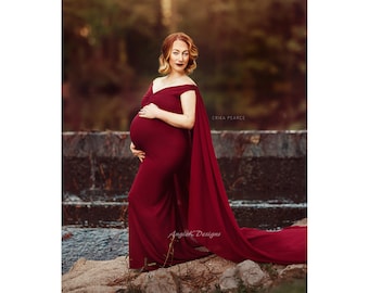 Maternity sleevless Bell Gown with cape~Maternity Photoshoot/Baby Shower Gown/sm-PLUS sizes