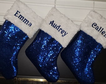 CHRISTMAS SALE!!! Free Monogramming!Shimmery Sparkly Red Sequin with organza cuff Christmas Stocking with persnalization/Free Shipping!