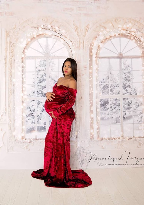 velvet off the shoulder maternity dress Stretch Crushed VELVET Mermaid off Shoulder Long Sleeves/winter  Holiday/special Occasions Maternity Shoot Dress/baby Shower Gown