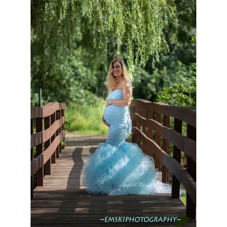 BlueTULLE DRESS Stripe Flowy TutuNon Sheer Maternity Pregnancy Belly SessionSpecial OcassionPhoto Prop Baby Shower