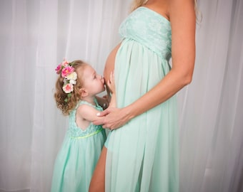 MOLLY Mama&Daughter-Set of 2- Chiffon Lined Closed Sleeveless Gown for Maternity Photo/Baby Shower/Family Photo Gown/Plus Sizes!