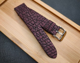 22mm shark leather watch strap | dirty-purple shark leather handmade watch band | 22/18 120/80 mm purple shark Watch Strap | shark skin band