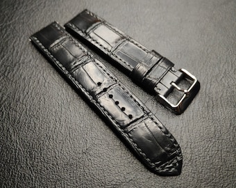 custom alligator leather watch strap | handmade watch band of genuine alligator leather made to order | Black alligator Watch Strap