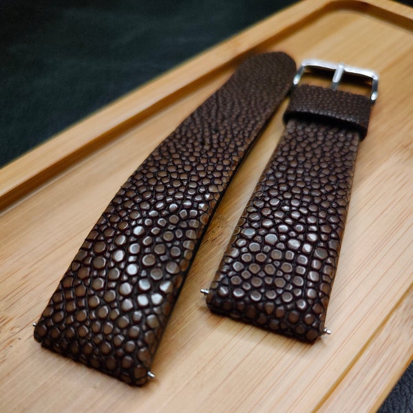 custom stingray leather watch strap | handmade watch band of genuine stingray leather made to order | brown Stingray Watch Strap