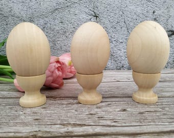 Houten paaseieren op standaards - Set van 3 | Natuurlijke doe-het-zelf knutselmaterialen