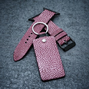 40mm apple watch band stingray leather watch strap with keychain | 38mm apple watch handmade watch band | Fashionable Stingray Watch Strap