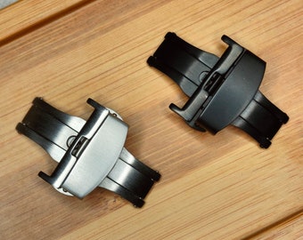 Cierre desplegable mate cepillado de 18 mm, 20 mm y 22 mm | Cierre de mariposa de acero inoxidable | Hebilla plateada y negra