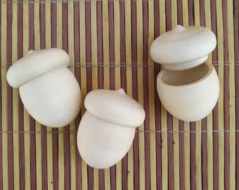 Set of 3 Wooden Acorn Craft Blanks with Opening Lid | Linden Wood DIY Toys | Hand-Painted Autumn Decor