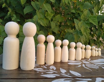 Unpainted Wooden Peg Dolls Set of 2pcs / DIY Craft Kit for Kids /Natural Wood Figures for Painting / Montessori Learning / Toys Boy & Girl