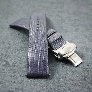 Custom Lizard Leather Watch Strap - Handcrafted Replacement Band 18mm 19mm 20mm 22mm 24mm | Blue Genuine lizard watch band