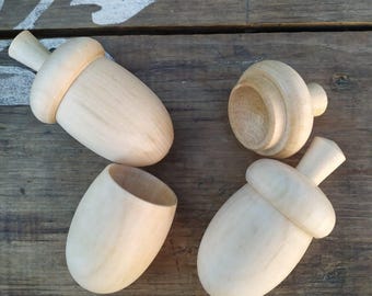 Handmade Wooden Acorn Trinket Boxes (2pcs) / Craft Blanks for DIY / Jewelry Storage / Gift Packaging / Christmas Ornament / Fall Crafts