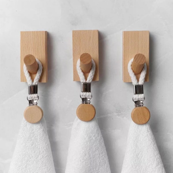 porte-serviettes | pinces à serviettes | 3 pièces dans un paquet | TowelClip : Le porte-serviettes pratique | pince à serviette en bois