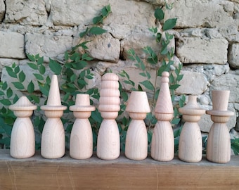 Unfinished wooden sorting peg dolls | Montessori sorters | natural wood peg dolls - set of 8