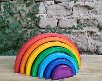 Wooden Rainbow Stacker / Montessori Baby Toy / Wooden Toys / 7 Pieces / Classic Rainbow / Balance / Handcrafted Toy / Educational Toy