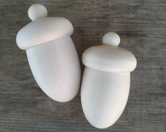 Handmade Wooden Acorn Trinket Boxes (2pcs) / Craft Blanks for DIY / Jewelry Storage / Gift Packaging / Christmas Ornament / Fall Crafts