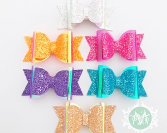 Baby Girl Headband, Glitter Bow w/ opalescence pvc, Girls Hair-bows, Hair Clips