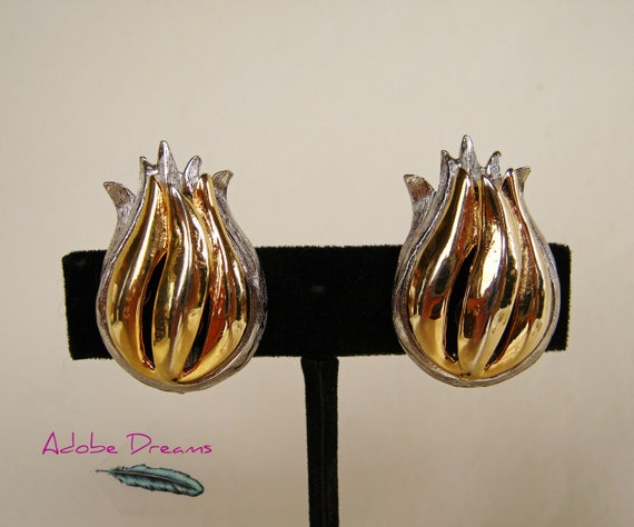 Vintage Gold and Silver tone clip on Earrings in … - image 2