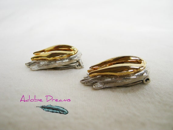 Vintage Gold and Silver tone clip on Earrings in … - image 6