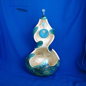 Hand Carved Gourd. Gourd Sculpture. Hand painted Gourd Art.  Jewelry Caddy. Unique Unusual Gift. Beach Decor. Seaside Art. Housewarming Gift