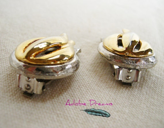Vintage Gold and Silver tone clip on Earrings in … - image 4