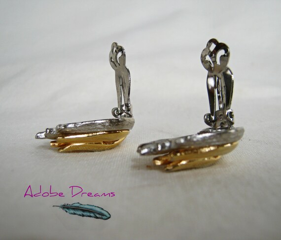 Vintage Gold and Silver tone clip on Earrings in … - image 7