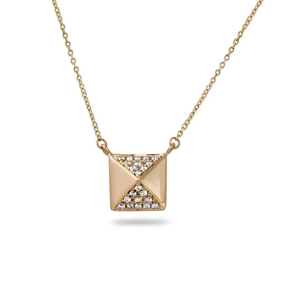 Tiny Diamond Pyramid Pendant White Gold Yellow Gold Rose Gold