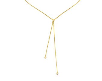 Gold Lariat Necklace, Y Necklace, Diamond Drop Necklace, 14K Gold