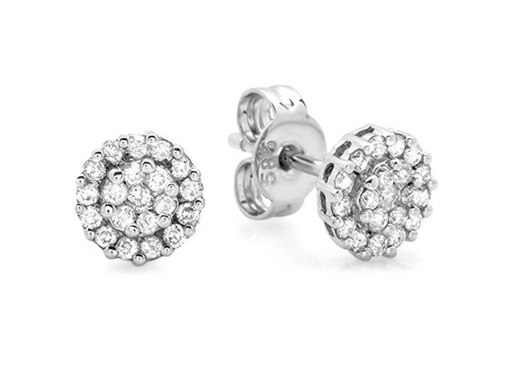 Diamond Stud Earrings Diamond Cluster Earrings Invisible - Etsy