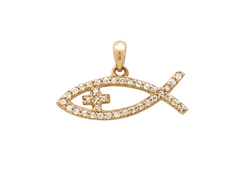 Christian Fish Necklace, Diamond Pendant on 14k Gold Etsy