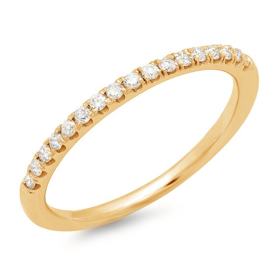 Thin Wedding Band Diamond Wedding Ring Yellow Gold 14k Etsy
