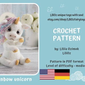 Crochet pattern amigurumi white rainbow unicorn , (Amigurumi Doll Pattern)
