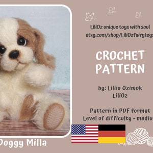 Crochet pattern amigurumi cute teddy doggy, Crochet pattern dog Spaniel (Amigurumi Doll Pattern)