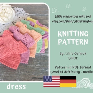 Knitting pattern for clothes. Dress pattern for toys or teddy bears.