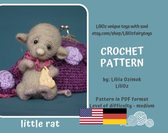 Crochet pattern amigurumi miniature rat, Crochet pattern artist teddy mouse (Amigurumi Doll Pattern)