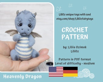 Crochet pattern amigurumi Little Winged heavenly Dragon, Crochet pattern Dragon (Amigurumi Doll Pattern)