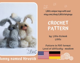 Crochet pattern amigurumi teddy bunny, (Amigurumi Doll Pattern)