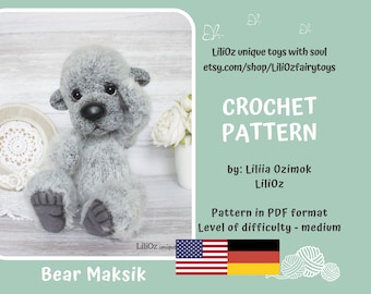 Crochet pattern lanky teddy bear, Crochet pattern animals toy amigurumi teddy bear.