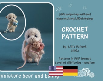 Crochet pattern amigurumi miniature teddy bear, Crochet pattern teddy bunny (Amigurumi Doll Pattern)