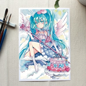 Hatsune Miku 2020 - A5 Print | Vocaloid Inspired Watercolour Fan Art