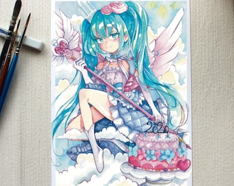 Hatsune Miku 2020 - A5 Print | Vocaloid Inspired Watercolour Fan Art