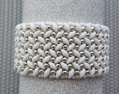 Herringbone White Superduo Bracelet Slide Clasp Cuff