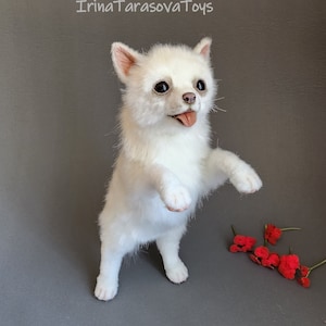 Chihuahua Realistic Toy Cute Puppie White Collectible Poseable Faux fur taxdermy Soft Sculpture Mini dog Decor home Gift