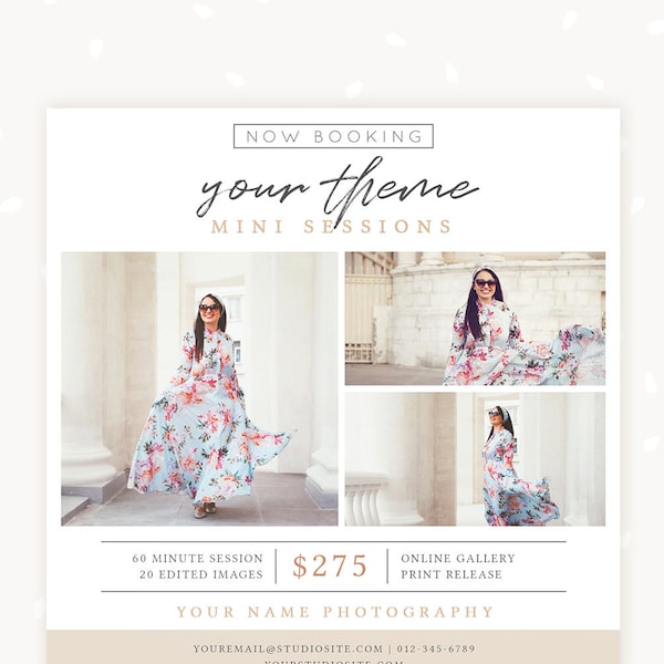 Plantilla de minisesión, marketing fotográfico, plantilla de Photoshop, plantilla clásica de minisesión, tablero de marketing editable, sesiones de fotos
