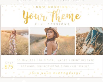 Mini Session Template, Photography marketing, Photoshop template, Gold mini sessions template, Editable marketing board, photo sessions