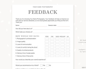 Client Feedback Form For Photographers, Customer survey template, Customer Feedback Form, Photography Forms, Templates for Photographers C05