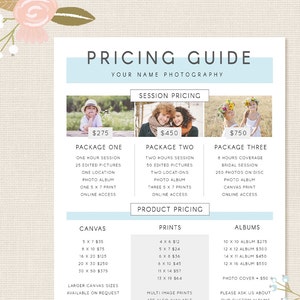 Photography Pricing Template, Pricing Guide Template, Pricing List, Price List Photoshop Template, Pricing Template, Photographer Price List